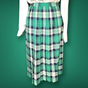 Vintage Wool Dean’s of Scotland Women’s Wrap Skirt Green Tartan Plaid Small